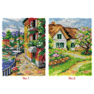 Latch Hook Rug Kits Landscape Seat Cushion DIY Carpet Rug Chunky Yarn Arts Crocheting Tapestry Knotted Floor Mat Crafts
