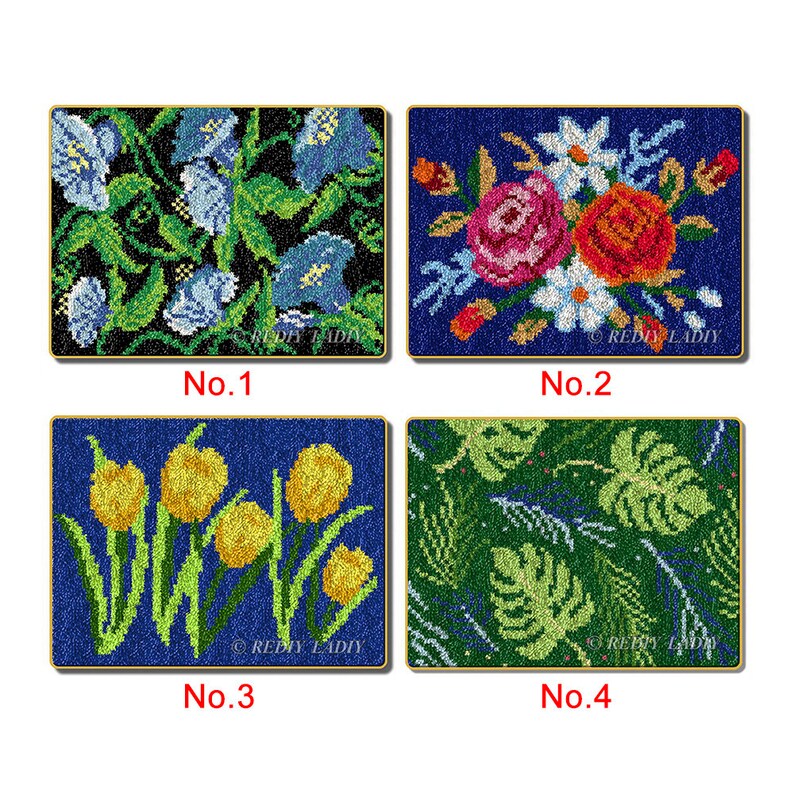 Latch Hook Rug Kits Flowers Plush Floor Mat Preprinted Canvas Etsy