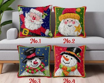 Kit de cojín de Papá Noel con gancho de pestillo, funda de almohada navideña preimpresa (43 x 43 cm)