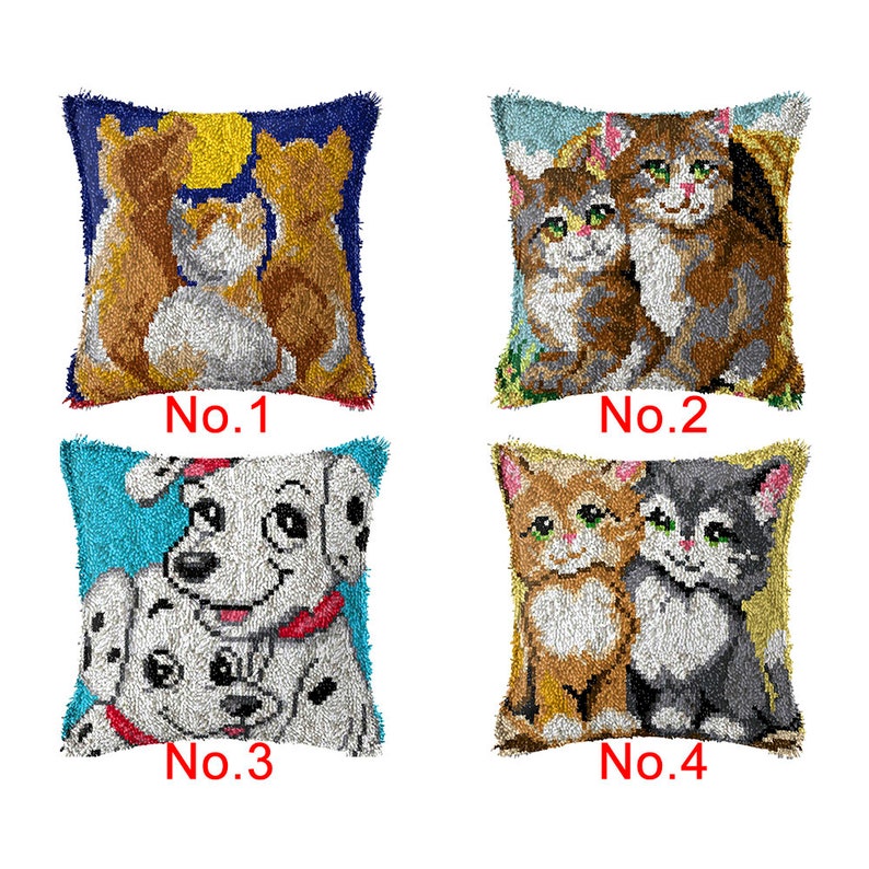 43x43cm Latch Hook Cushion Kittens Preprinted Color Canvas Etsy