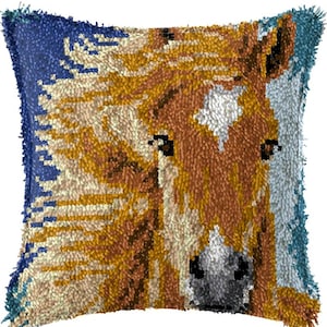 43x43cm Latch Hook Cushion Horse Giraffe Cat Pre-Printed Color Canvas Acrylic Yarn Pillow Case Crochet Cushion Arts & Crafts