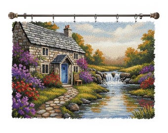 Stone Cottage Latch Hook Kits DIY Rug Making Kit Pre-Printed Canvas 102x69cm