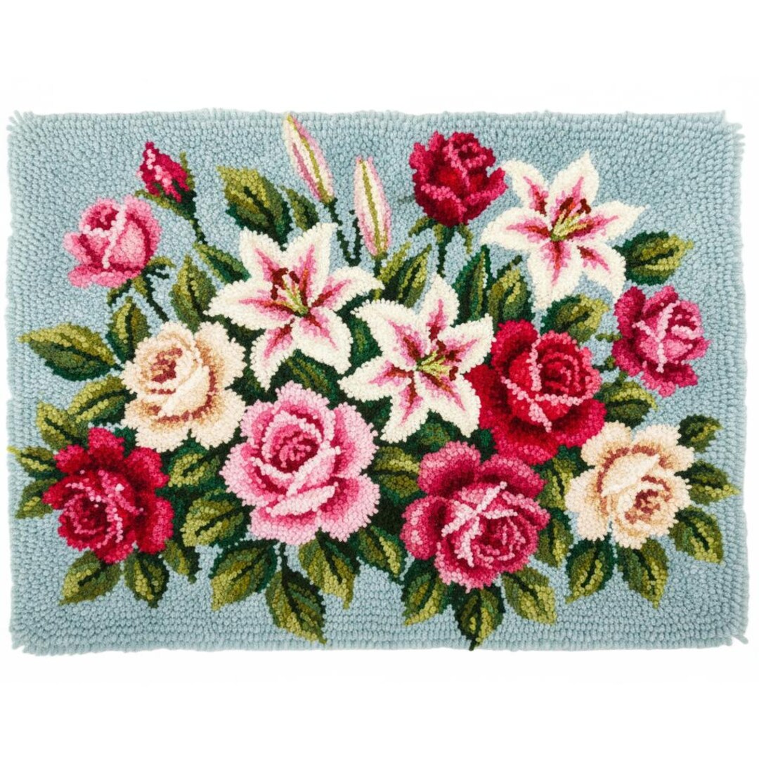 Lilies & Roses Latch Hook Kits DIY Rug Making Kit Pre-printed Canvas ...