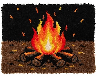 Zestawy do samodzielnego wykonania dywanu „Noc przy ognisku” – płótno wstępnie zadrukowane, 75 x 55 cm