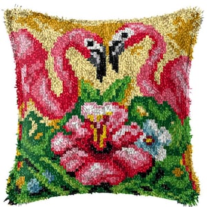 43x43cm Latch Hook Cushion Swan Lovers Pre-Printed Color Canvas Acrylic Yarn Pillow Case Crochet Cushion Arts & Crafts