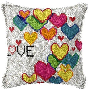 43x43cm Latch Hook Cushion Bear with Love Pre-Printed Color Canvas Acrylic Yarn Pillow Case Crochet Cushion Arts & Crafts