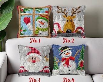 Kit de cojín de reno navideño con gancho de pestillo, funda de almohada de hilo acrílico (43 x 43 cm)
