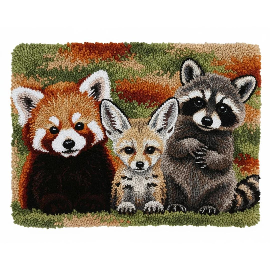 kinakoma.craft ロールトップボード　レッドオーク　２個 Red Panda, Fox & Raccoon Latch Hook Kits DIY Rug Making Kit Pre