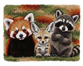 Red Panda, Fox & Raccoon Latch Hook Kits DIY Rug Making Kit Pre