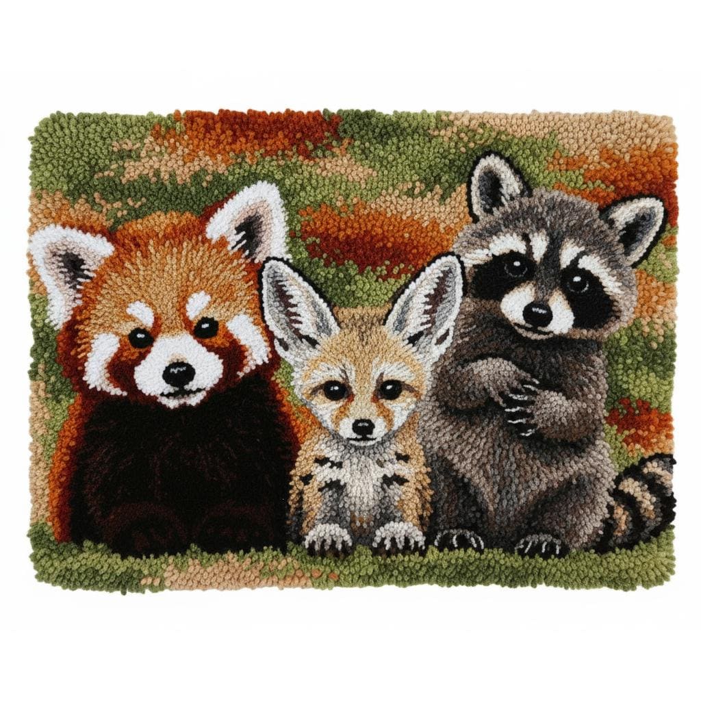 Red Panda, Fox & Raccoon Latch Hook Kits DIY Rug Making Kit Pre