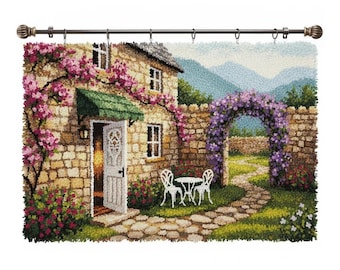 English Garden Cottage Latch Hook Kits DIY Rug Making Kit Pre-Printed Canvas 102x69cm
