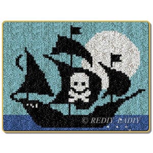 Latch Hook Rug Kits Pirated Boat Plush Floor Mat Pre-Printed Canvas Non-Skid Rug Backing DIY Handmade Carpet Crafts
