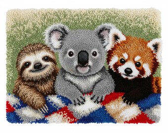 Sloth, Koala & Red Panda Latch Hook Kits DIY Rug Making Kit Pre