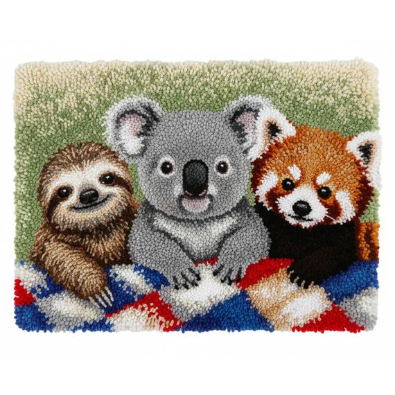 Sloth, Koala & Red Panda Latch Hook Kits DIY Rug Making Kit Pre