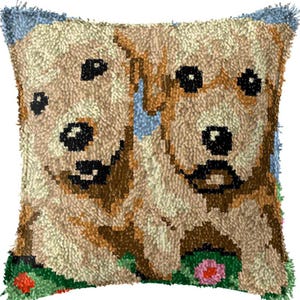 43x43cm Latch Hook Cushion Lovely Cats with Dogs Pre-Printed Color Canvas Acrylic Yarn Pillow Case Crochet Cushion Arts & Crafts