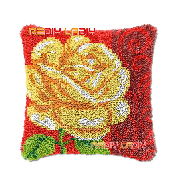 Blue Rose Throw Pillow Cover Latch Hook Craft Kits