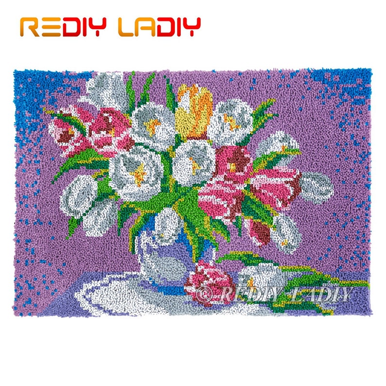 Latch Hook Rug Tulips With Vase Chunky Yarn Tapestry Kits DIY Etsy Canada