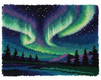 Zestawy do samodzielnego wykonania dywanu Northern Lights Latch Hook, płótno wstępnie zadrukowane, 75 x 55 cm