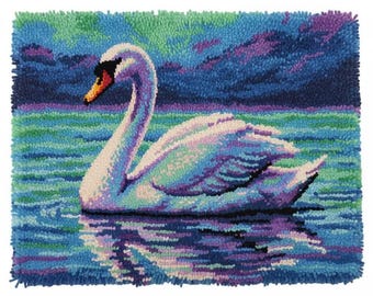 Swan Lake Reflection Latch Hook Kits DIY Rug Making Kit Pre-Printed Canvas 75x55cm