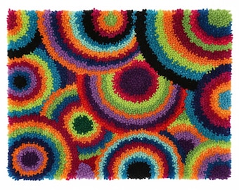 Vibrant Circles Latch Hook Kits DIY Rug Making Kit Pre-Printed Canvas 75x55cm