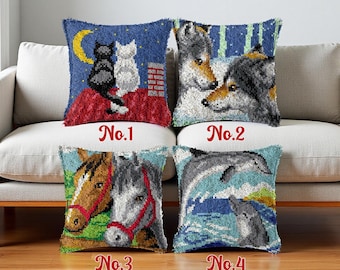 Latch Hook Pillow Kit: Friendship Animals, DIY Craft (43x43cm)