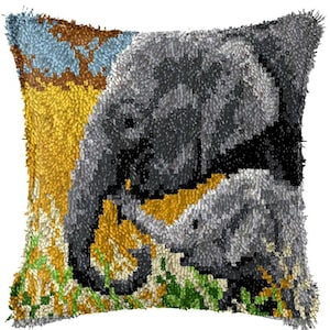 43x43cm Latch Hook Cushion Elephant Love Pre-Printed Color Canvas Acrylic Yarn Pillow Case Crochet Cushion Arts & Crafts