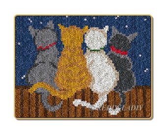 Cats Latch Hook Rug Kit: DIY Craft, Acrylic Yarn (52x38cm)