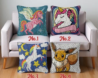 Unicorn Latch Hook Kit, Colorful Pre-Printed Pillow Case (43x43cm)