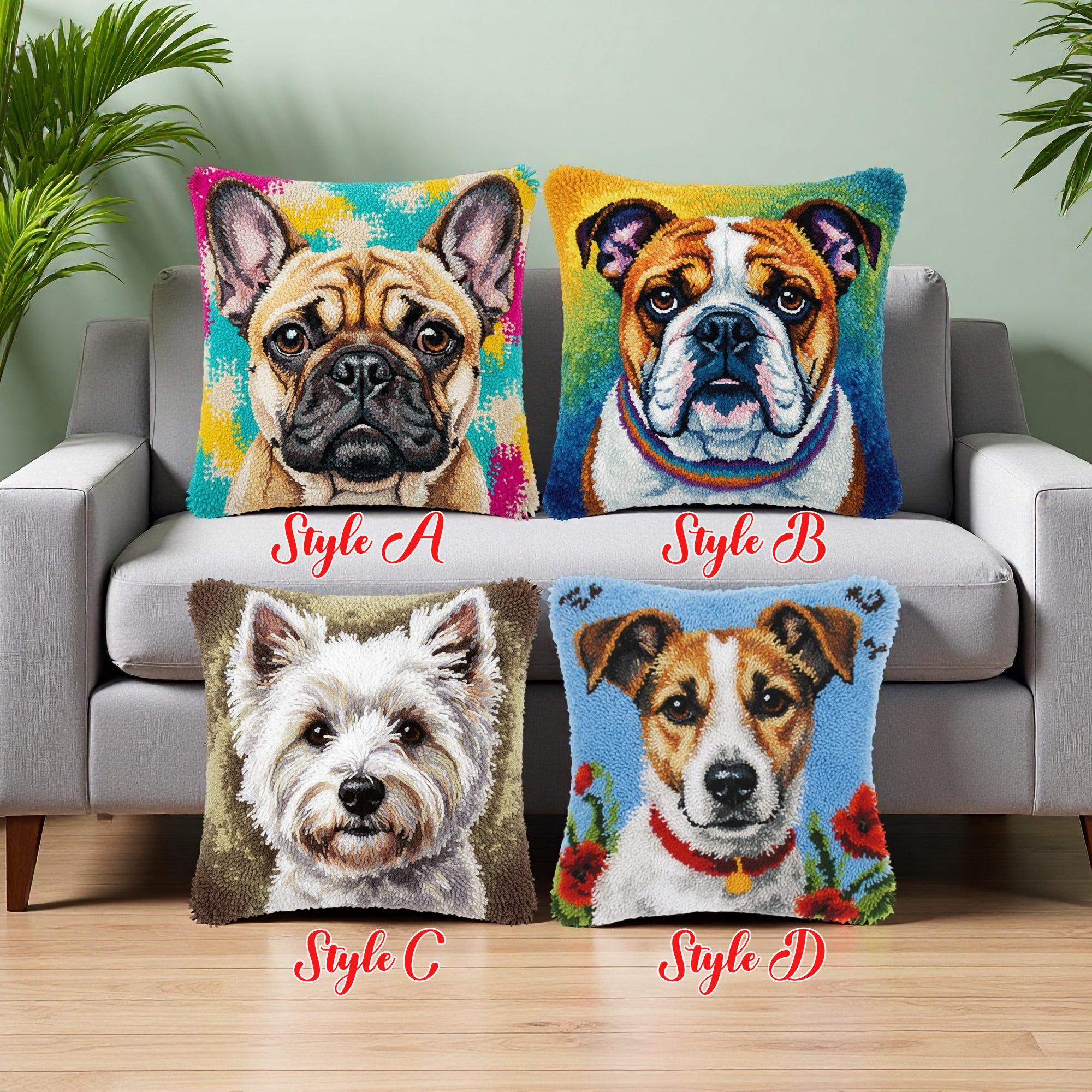 ELLY RAINBOW クッション Terrier Puppy Latch Hook Pillow Kit Pet Cushion Case Dog Lover