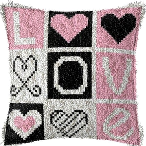 43x43cm Latch Hook Cushion Love with Heart Pre-Printed Color Canvas Acrylic Yarn Pillow Case Crochet Cushion Arts & Crafts