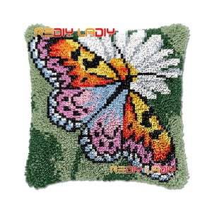 Latch Hook Cushion Butterfly DIY Needlepoint Kits Chunky Acrylic Yarn Arts Crocheting Lofty Pillow Case Hobby & Crafts