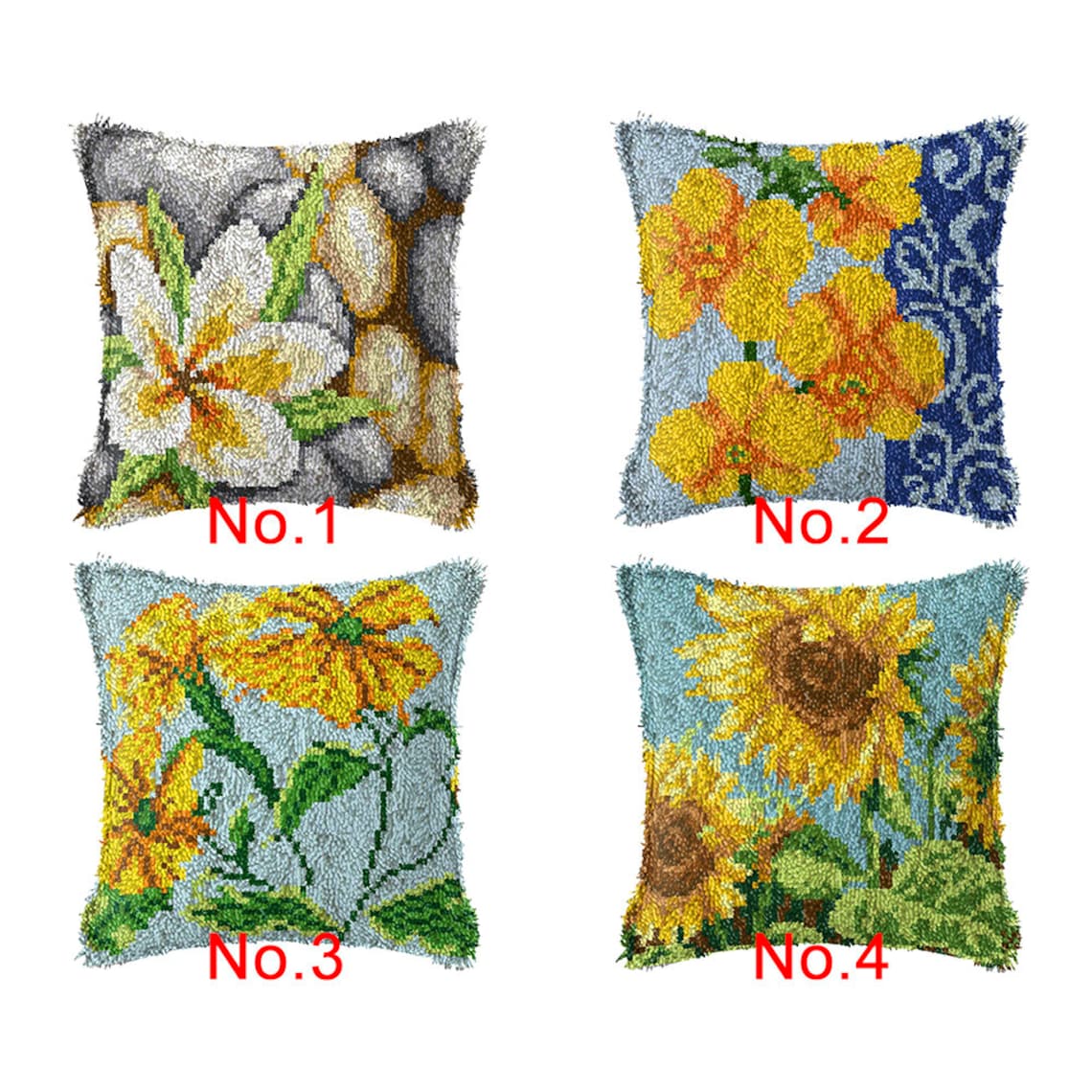 43x43cm Latch Hook Cushion Petal With Flowers Preprinted Etsy