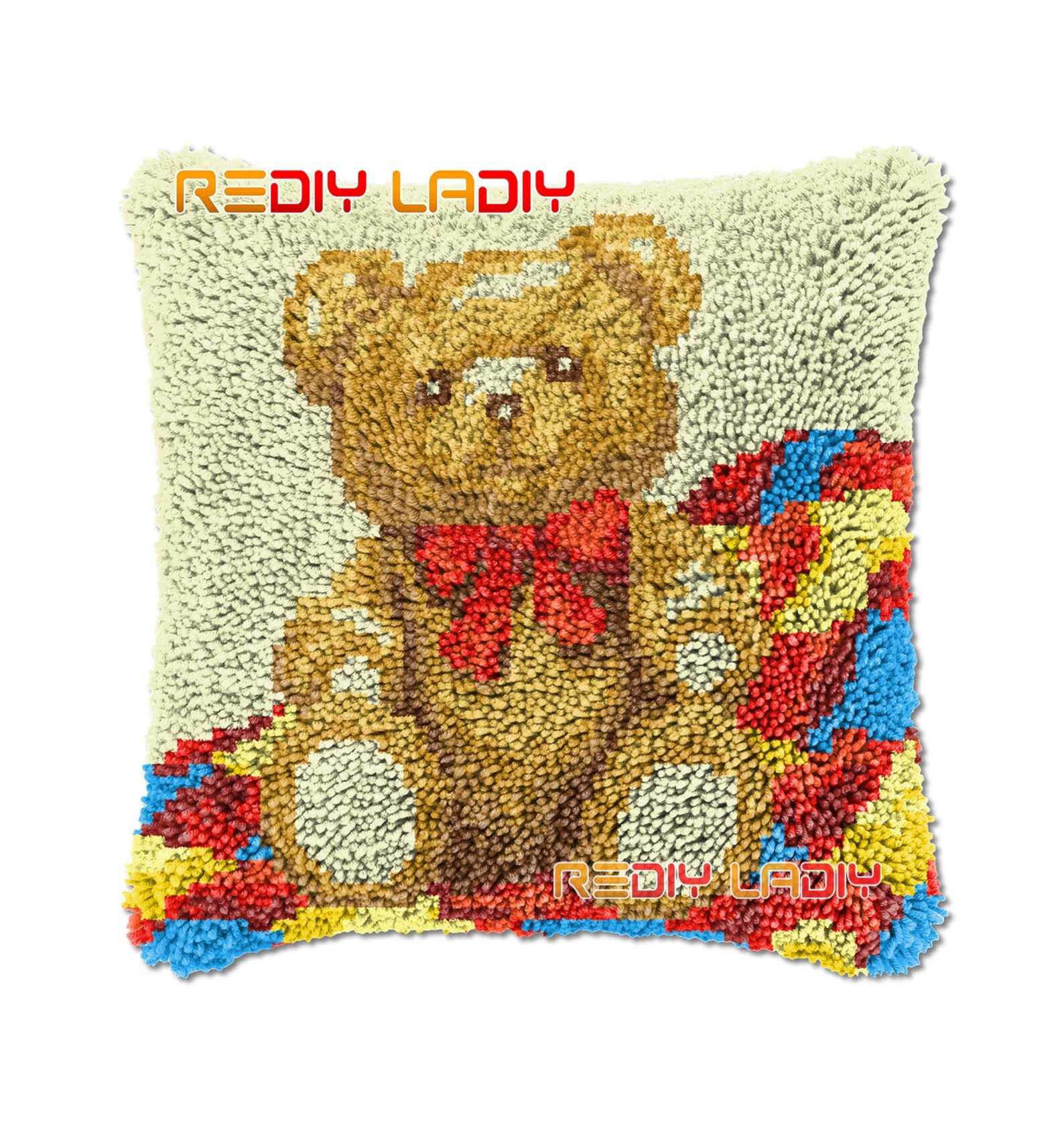 Latch Hook Cushion Teddy Bear DIY Needlepoint Kits Chunky Acrylic Yarn