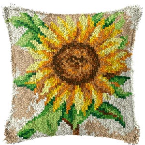 43x43cm Latch Hook Cushion Summer Sunflowers Pre-Printed Canvas Acrylic Yarn Pillow Case Crochet Cushion Hobby & Crafts