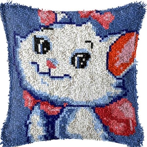 43x43cm Latch Hook Cushion White Rabbit Pre-Printed Canvas Acrylic Yarn Pillow Case Crochet Cushion Hobby & Crafts