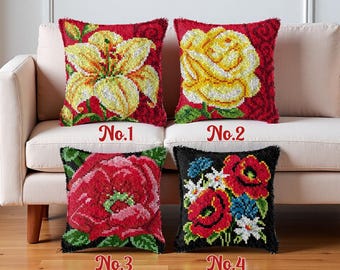 Lily Rose Latch Hook Pillow Kit: 43x43cm Pre-Printed Canvas