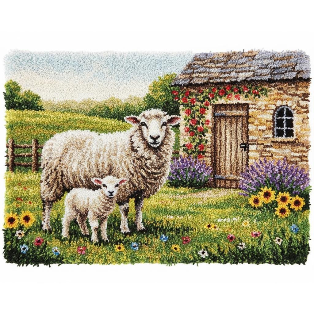Sheep and Lamb Latch Hook Kits DIY Rug Making Kit Pre-printed