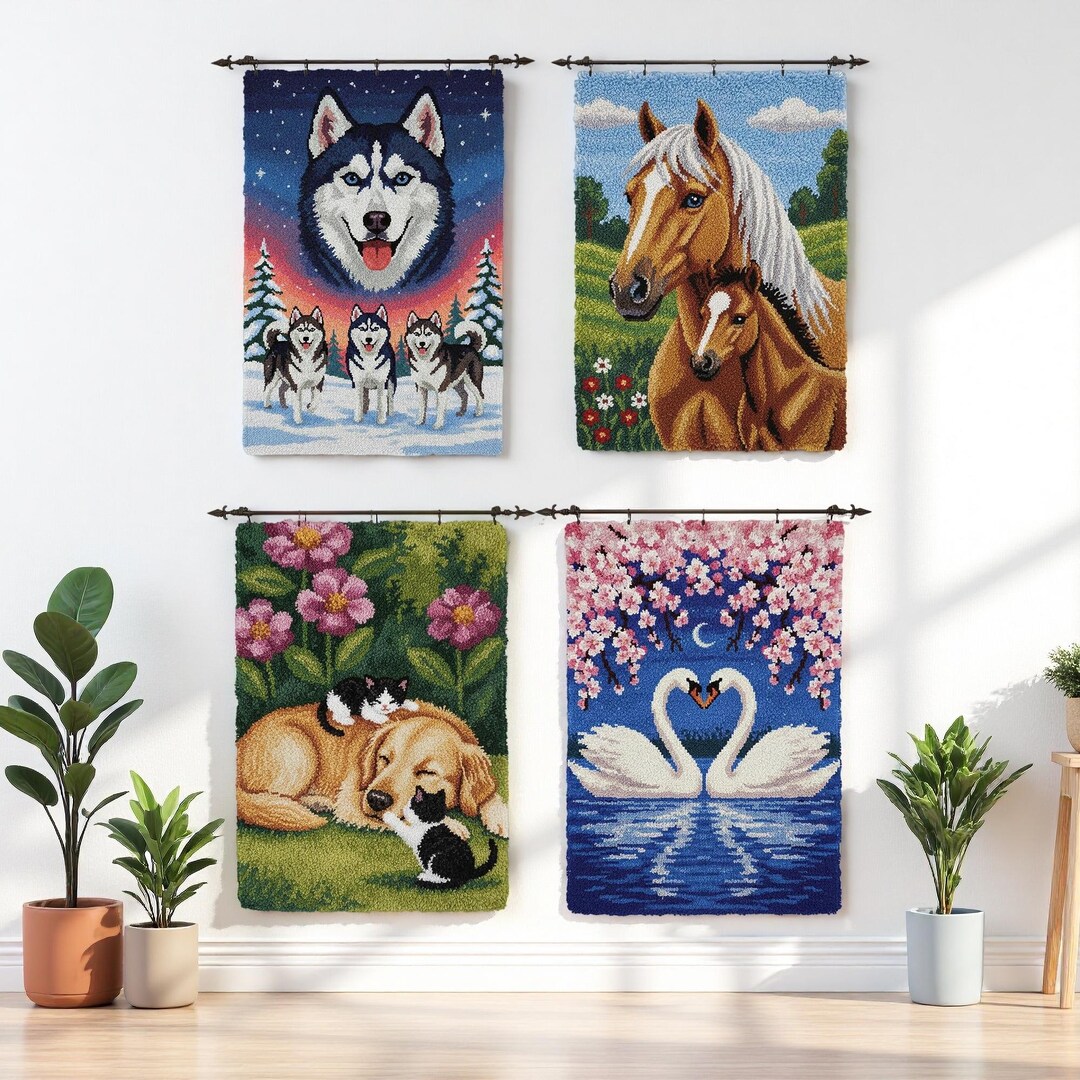 Swan Heart Latch Hook Kit Adult Husky Dog Horse Rug Making Craft - Etsy