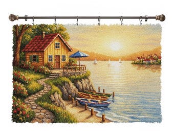 Zestawy haków zatrzaskowych do kabiny Sunset Lake, zestaw do samodzielnego wykonania dywanu, płótno wstępnie zadrukowane, 102 x 69 cm