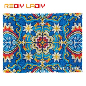 Latch Hook Rug Kits Blue Mandala Plush Wall Tapestry Kits DIY Carpet Rug Chunky Yarn Arts Cushion Crocheting Floor Mat Crafts