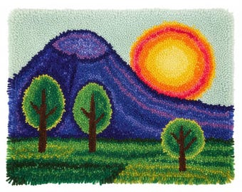 Colorful Sunset Latch Hook Kits DIY Rug Making Kit Pre-Printed Canvas 75x55cm