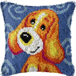 43x43cm Latch Hook Cushion Smile Kitten Pre-Printed Color Canvas Acrylic Yarn Pillow Case Crochet Cushion Arts & Crafts