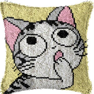 43x43cm Latch Hook Cushion White Kittens Pre-Printed Canvas Acrylic Yarn Pillow Case Crochet Cushion Hobby & Crafts