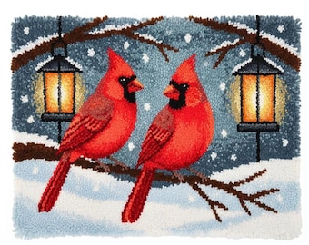 Winter Cardinal Latch Hook Kits DIY Rug Making Kit Pre-Printed Canvas 75x55cm