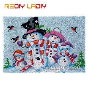 Latch Hook Rug Snowman Family Chunky Yarn Tapestry Kits DIY Carpet Rug Knitted Floor Mat Crochet Cushion Arts & Crafts 85*58cm