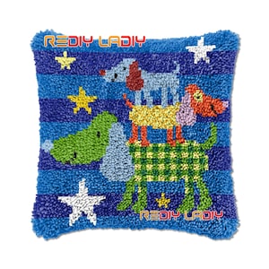 Latch Hook Cushion Cartoon Dog DIY Needlepoint Kits Chunky Acrylic Yarn Arts Crocheting Lofty Pillow Case Hobby &Crafts