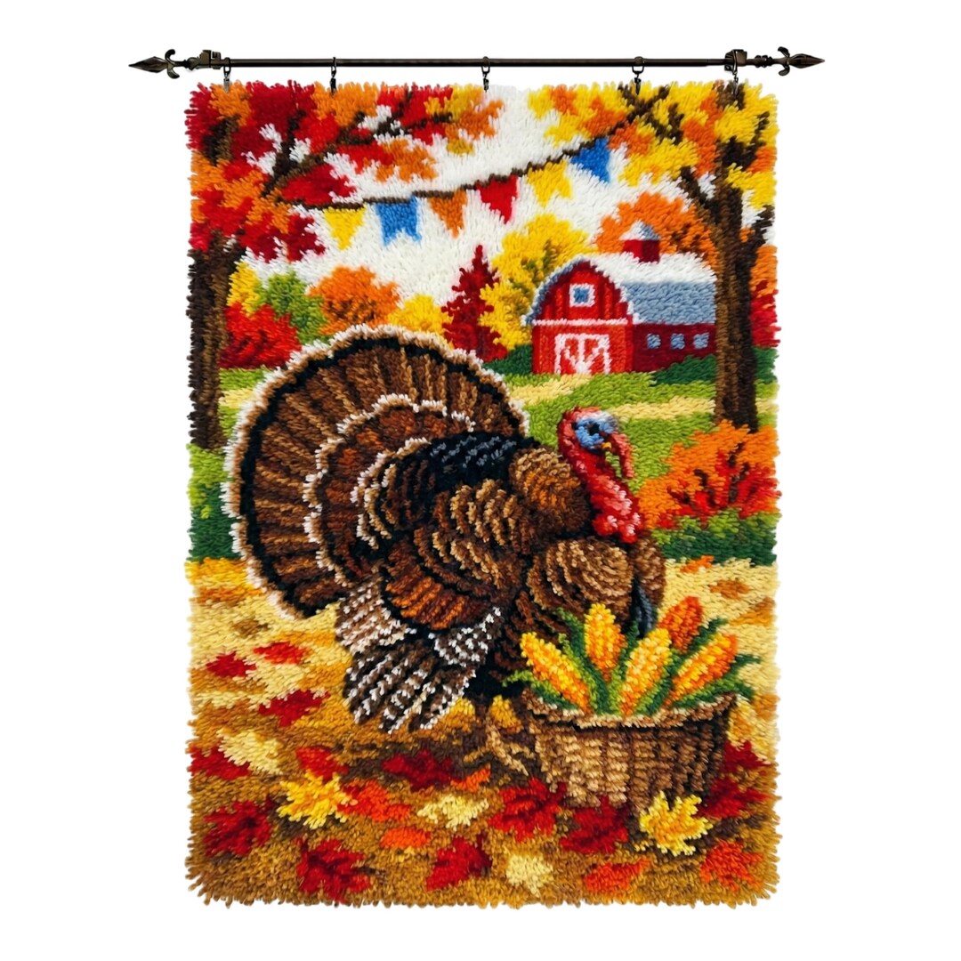 Turkey Hook Rug Autumn Farm Turkey Latch Hook Yarn Kit Adult DIY Rug Wall Hanging Craft ...