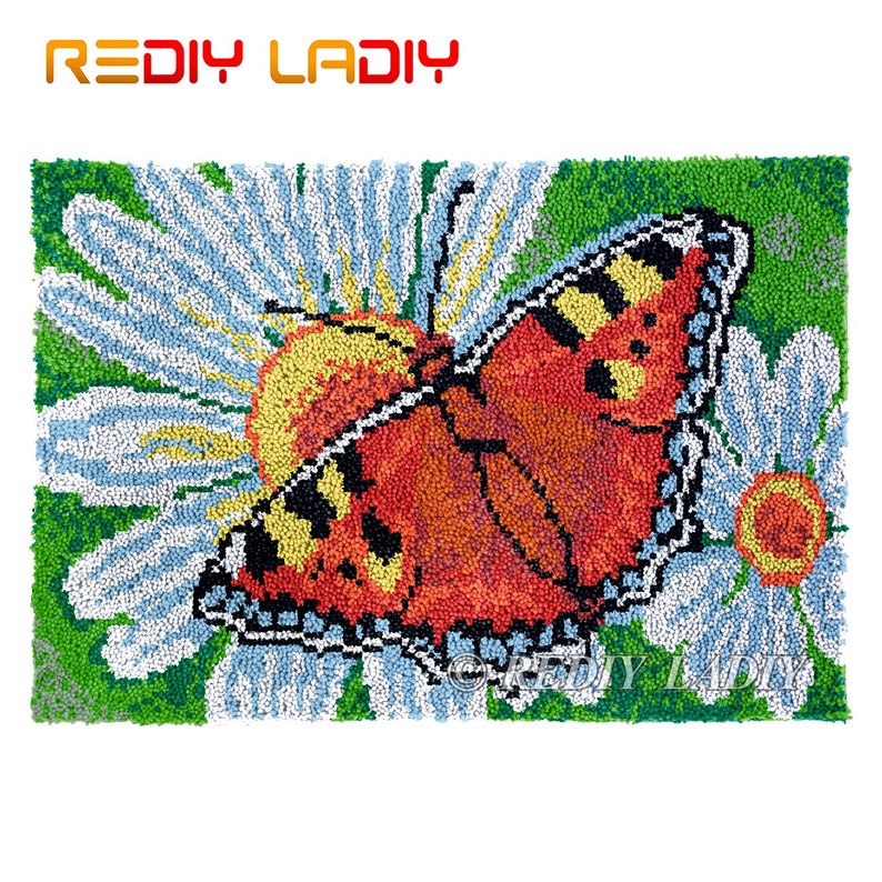 Latch Hook Rug Butterfly Daisy Chunky Yarn Tapestry Kits DIY Etsy