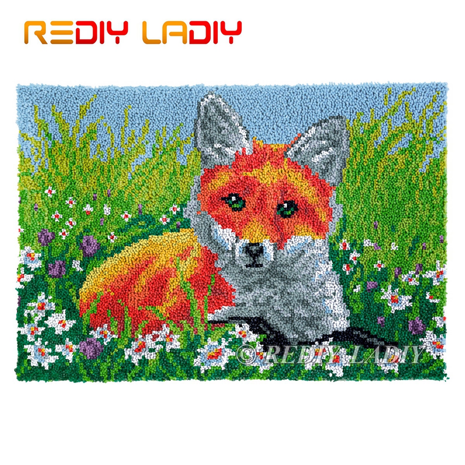 Latch Hook Rug Red Fox in Daisy Chunky Yarn Tapestry Kits DIY Etsy