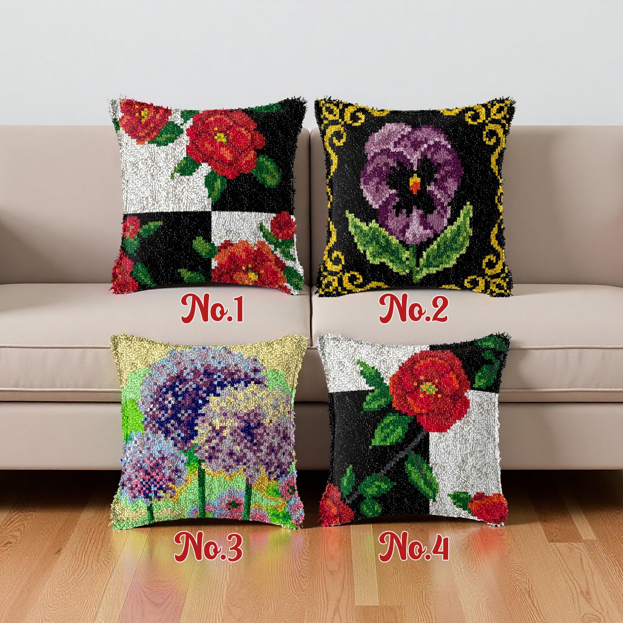 Latch Hook Cushion Kit: Poppy and Pansy Floral Pillow Cover
